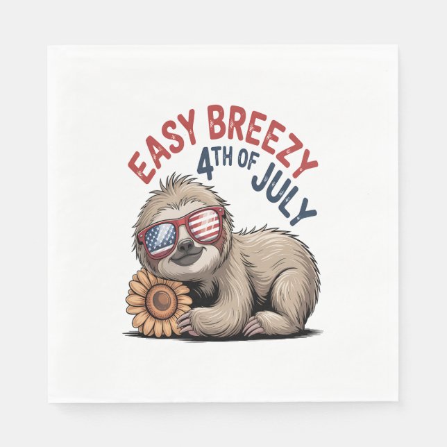 Guardanapo De Papel Sloth Sunflower 4 de julho (Frente)
