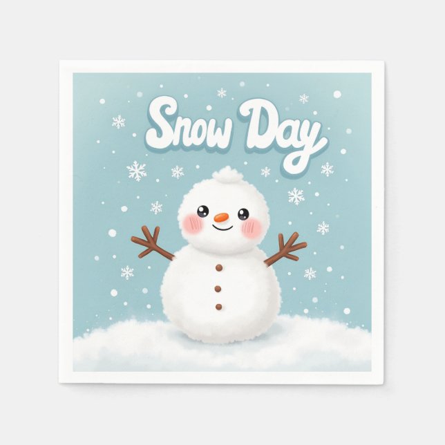 Guardanapo De Papel Snow Day Snowman Winter Napkin (Frente)