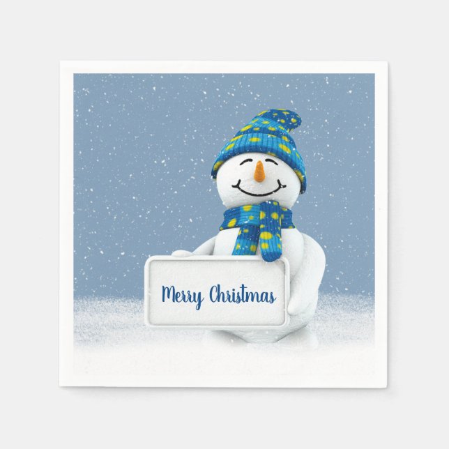 Guardanapo De Papel Snowman de Natal com Sinal (Frente)