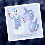 Guardanapo De Papel Snowman Dreidels Blue Personated Cute Hanukkah<br><div class="desc">Estes bonitos guardanapos de papel personalizados, azuis e brancos são uma ideia divertida para as suas festas de Chanucá e reuniões familiares. Projetado sobre um fundo azul pastel, um feliz boneco de neve judeu com sonhos semelhantes em tons de blues macio e roxo enchendo o guardanapo de Chanucá. Um modelo...</div>