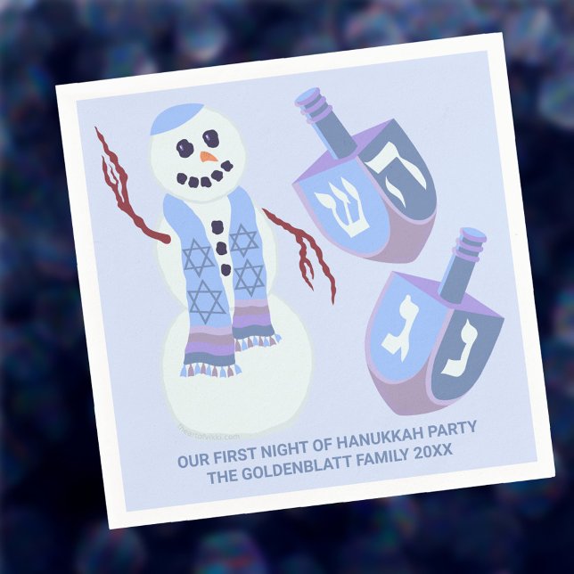 Guardanapo De Papel Snowman Dreidels Blue Personated Cute Hanukkah (Perfect for Hanukkah parties and family gatherings, these custom paper napkins are too cute)