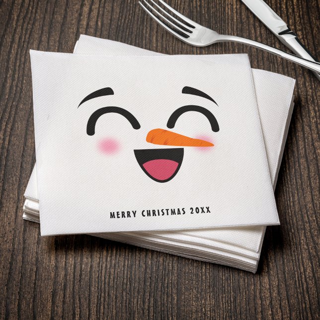 Guardanapo De Papel Snowman Feliz Feliz Natal Rosto Sorridente Inverno (Snowman Merry Christmas Cute Smiling Face Winter Napkins
)