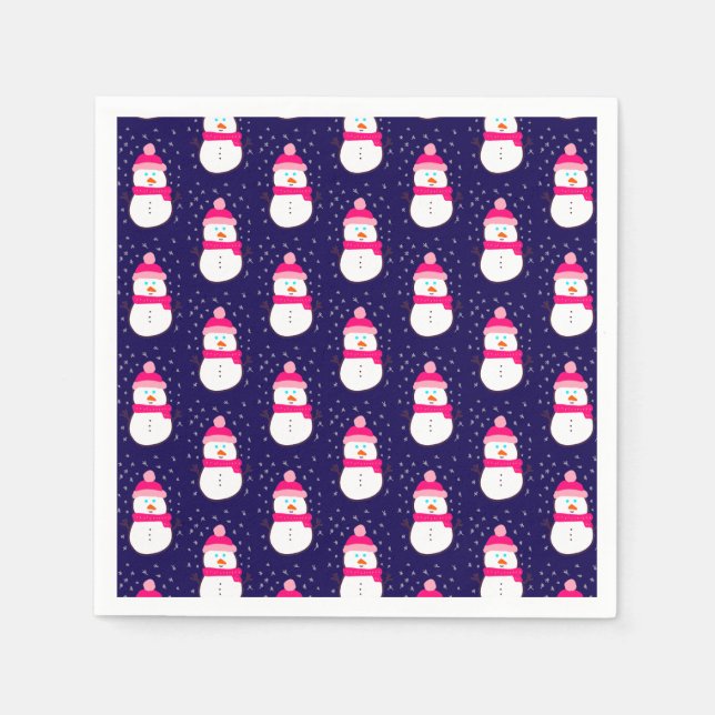 Guardanapo De Papel Snowman Rosa com Neve Flurry (Frente)