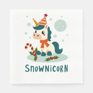 Guardanapo De Papel Snownicorn Unicórnio Bonito Homem de Neve Natal Me