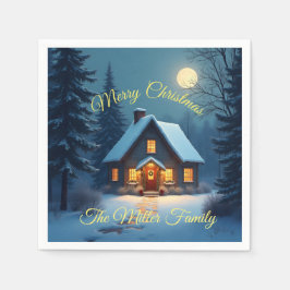 Guardanapo De Papel Snowy Christmas Cabin Paper Napkin – Customizable