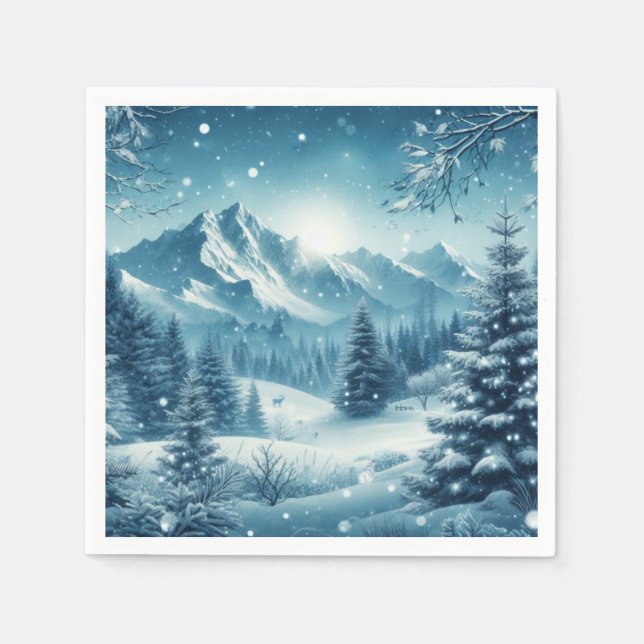 Guardanapo De Papel Snowy Winter Mountain (Frente)