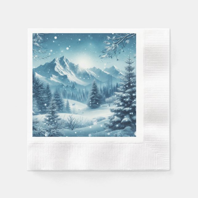 Guardanapo De Papel Snowy Winter Mountain (Frente)