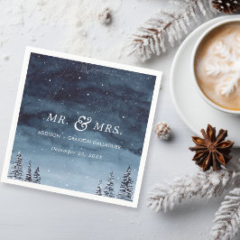 Guardanapo De Papel Snowy Winter Watercolor Marinho Blue Wedding