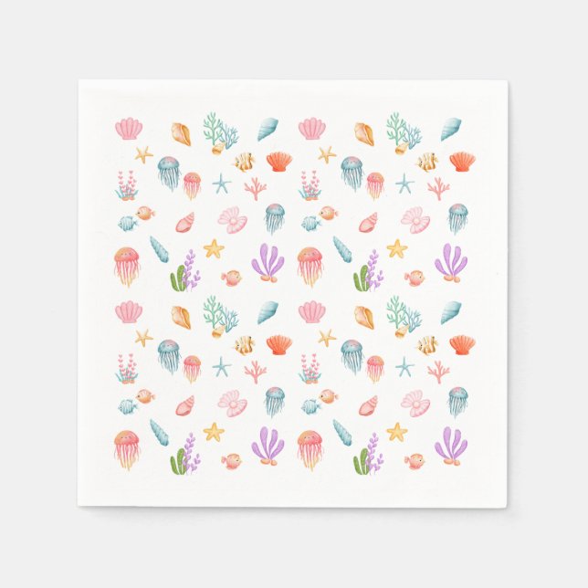 Guardanapo De Papel Sob a Festa de aniversário do mar (Frente)