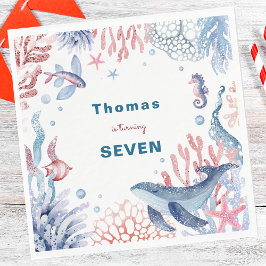 Guardanapo De Papel Sob o aniversário de criança das criaturas oceânic