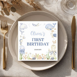 Guardanapo De Papel Sob o Aniversário de criança de animais do Sea Boy