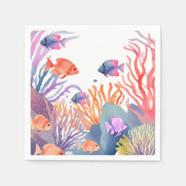 Guardanapo De Papel Sob o Arrecife de Coral Marinho Aquarela 