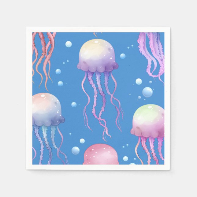 Guardanapo De Papel Sob o mar, água-vivas azul (Frente)