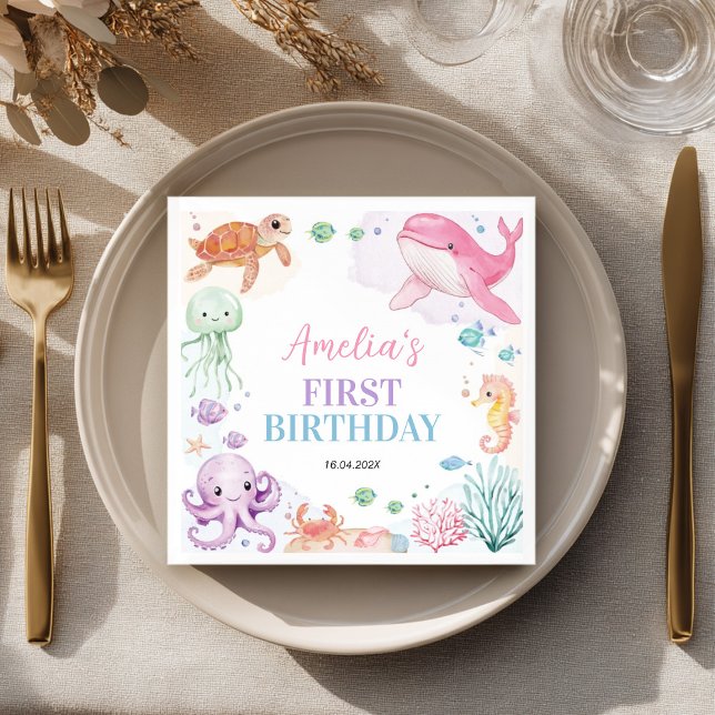 Guardanapo De Papel Sob o Mar de Animais do Oceano Cinto Aniversário N (Criador carregado)