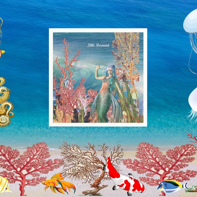 Guardanapo De Papel Sob o Mar de Sereia, Aniversário do Recife Tropica (Under The Sea Mermaid Tropical Coral Reef Birthday Napkins)