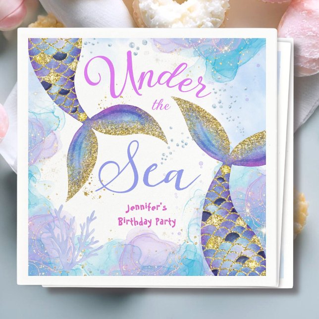 Guardanapo De Papel Sob O Mar De Sereia Meninas Azuis (Criador carregado)