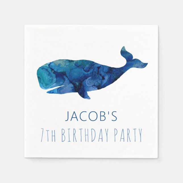 Guardanapo De Papel Sob O Mar Náutico De Baleia Aquarela (Frente)