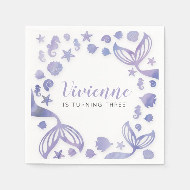 Guardanapo De Papel Sob o mar Sereia Aniversário (Frente)