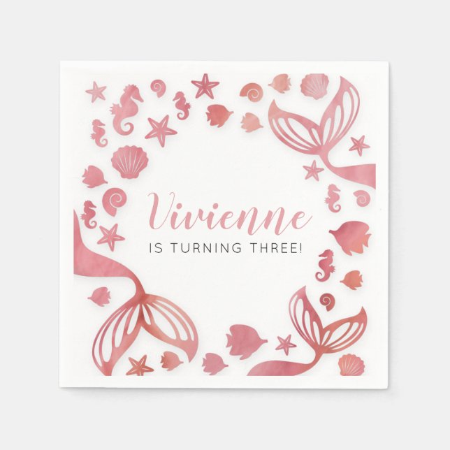 Guardanapo De Papel Sob o mar Sereia Aniversário (Frente)