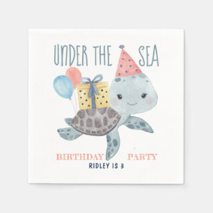 Guardanapo De Papel Sob o Mar Turtle Watercolor Beach Birthday