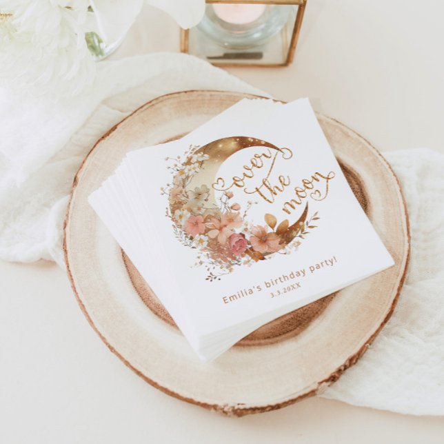 Guardanapo De Papel Sobre o aniversário da lua de ouro floral (Criador carregado)