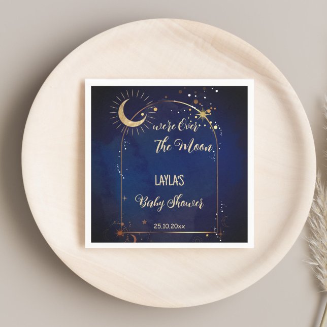 Guardanapo De Papel Sobre o Chá de fraldas celeste da Lua impresso (Over the Moon celestial Baby Shower monogrammed personalized printed Napkins table decor)