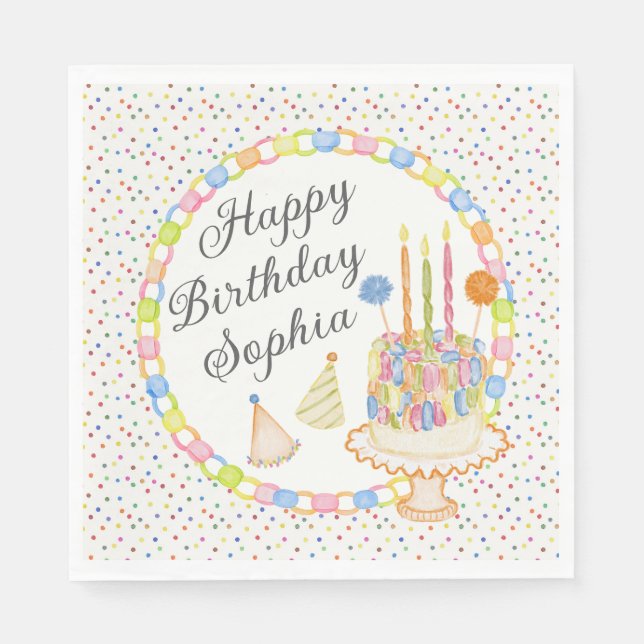 Guardanapo De Papel Sobremesa de Aniversário Com Confetes (Frente)
