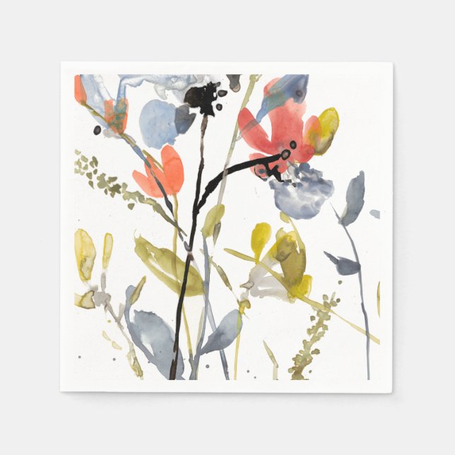 Guardanapo De Papel Sobreposição de Flor - Flores e caules de Aquarela (Frente)