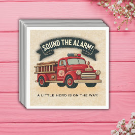 Guardanapo De Papel Soe o alarme! Chá de fraldas Vintage Firecaminhão
