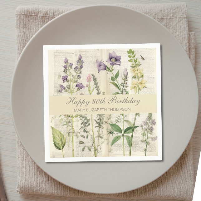 Guardanapo De Papel Soft Botanical Vintaqe Wildflower 80th Birthday (Criador carregado)