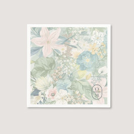 Guardanapo De Papel Soft Floral Watercolor Monogram Wedding