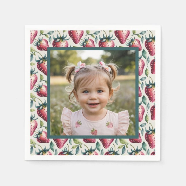 Guardanapo De Papel Soft Pastel Berry Sweet Strawberry Birthday Photo (Frente)