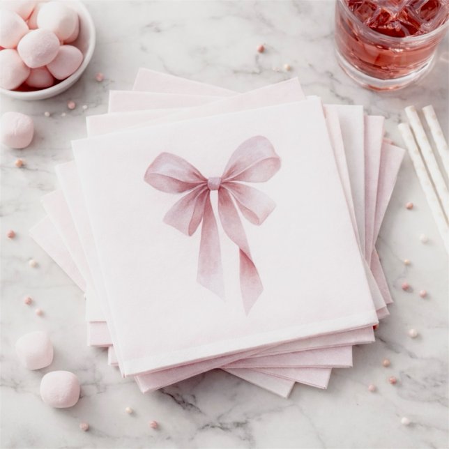 Guardanapo De Papel Soft Pink Bow Girl Baby Shower (Soft Pink Bow Girl Baby Shower Napkins)