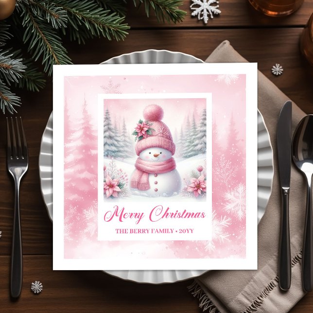 Guardanapo De Papel Soft Pink Snowman Winter Scene Christmas Napkins  (Soft Pink Snowman Winter Scene Christmas Napkins for Kids)