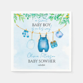 Guardanapo De Papel Soft Watercolor Blue Boy Baby Shower Napkins
