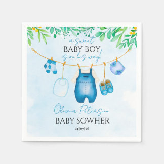 Guardanapo De Papel Soft Watercolor Blue Boy Baby Shower Napkins