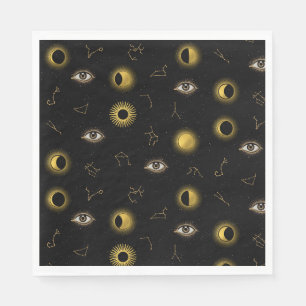Guardanapo De Papel Sol Celestial Dourado Negro e Lua