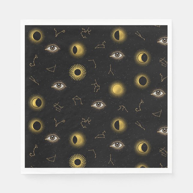 Guardanapo De Papel Sol Celestial Dourado Negro e Lua (Frente)