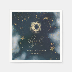 Guardanapo De Papel Sol Dourado Celestial, Lua, Estrelas Céu Noturno