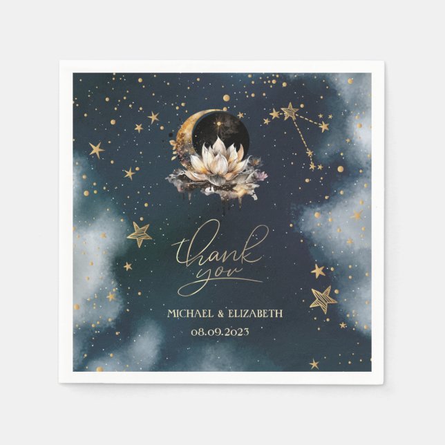 Guardanapo De Papel Sol Dourado Celestial,Lua,Estrelas Lotus Night Sky (Frente)