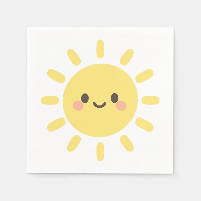 Guardanapo De Papel Sol Feliz Amarelo com Rosto Sorridente  (Frente)