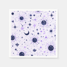 Guardanapo De Papel Sol Lua Estrelas Celestiais Preto e Roxo
