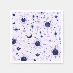 Guardanapo De Papel Sol Lua Estrelas Celestiais Preto e Roxo