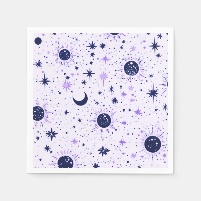Guardanapo De Papel Sol Lua Estrelas Celestiais Preto e Roxo (Frente)