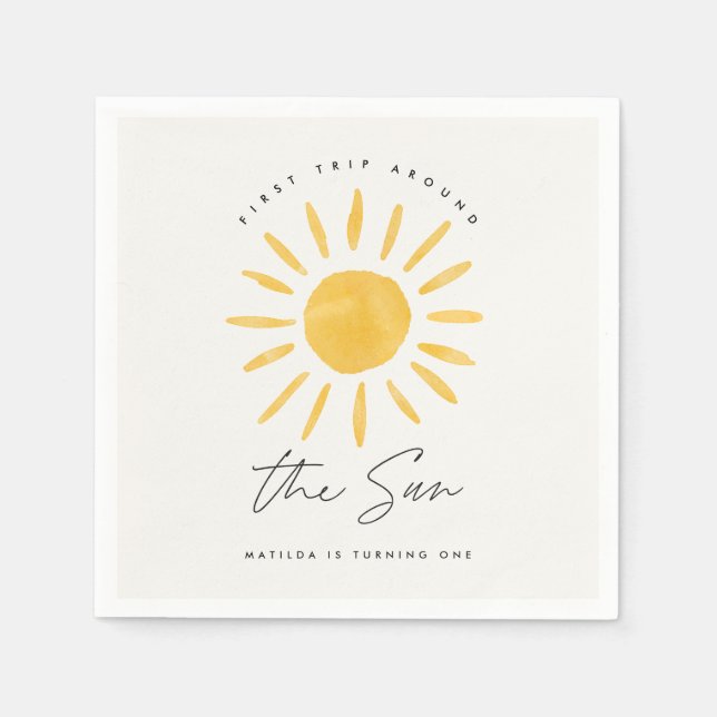 Guardanapo De Papel sol primeiro aniversario aquarela amarelo sol mode (Frente)