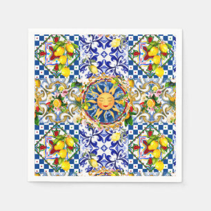 Guardanapo De Papel Sol siciliano,limão,azulejos mediterrâneos