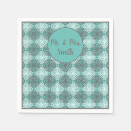 Guardanapo De Papel Sombras de Cinza, Azul e Monograma de Lace Branco