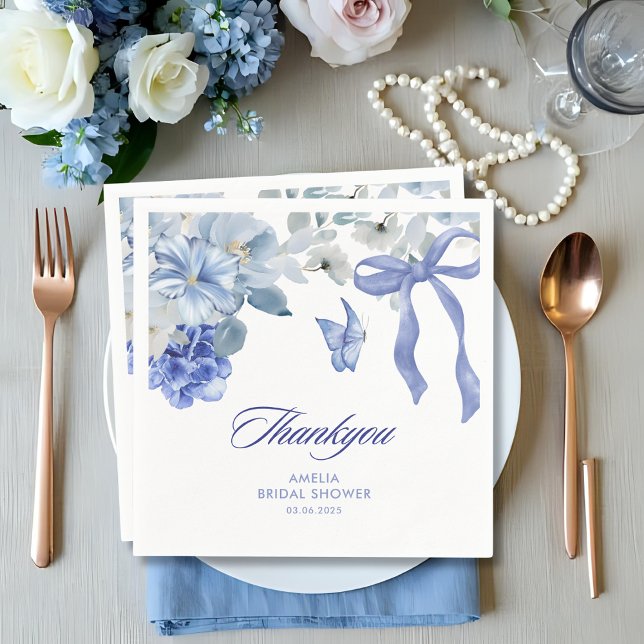 Guardanapo De Papel Something blue blue and white floral bridal shower (Criador carregado)