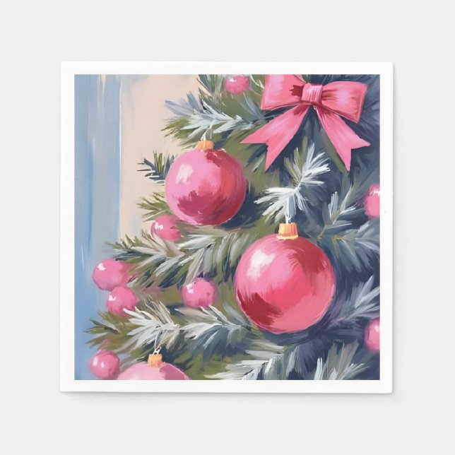 Guardanapo De Papel Sonhando com um Natal Rosa | Água-forte Alegre (Frente)