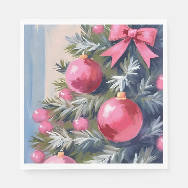 Guardanapo De Papel Sonhando com um Natal Rosa | Alegre Aquarela (Frente)